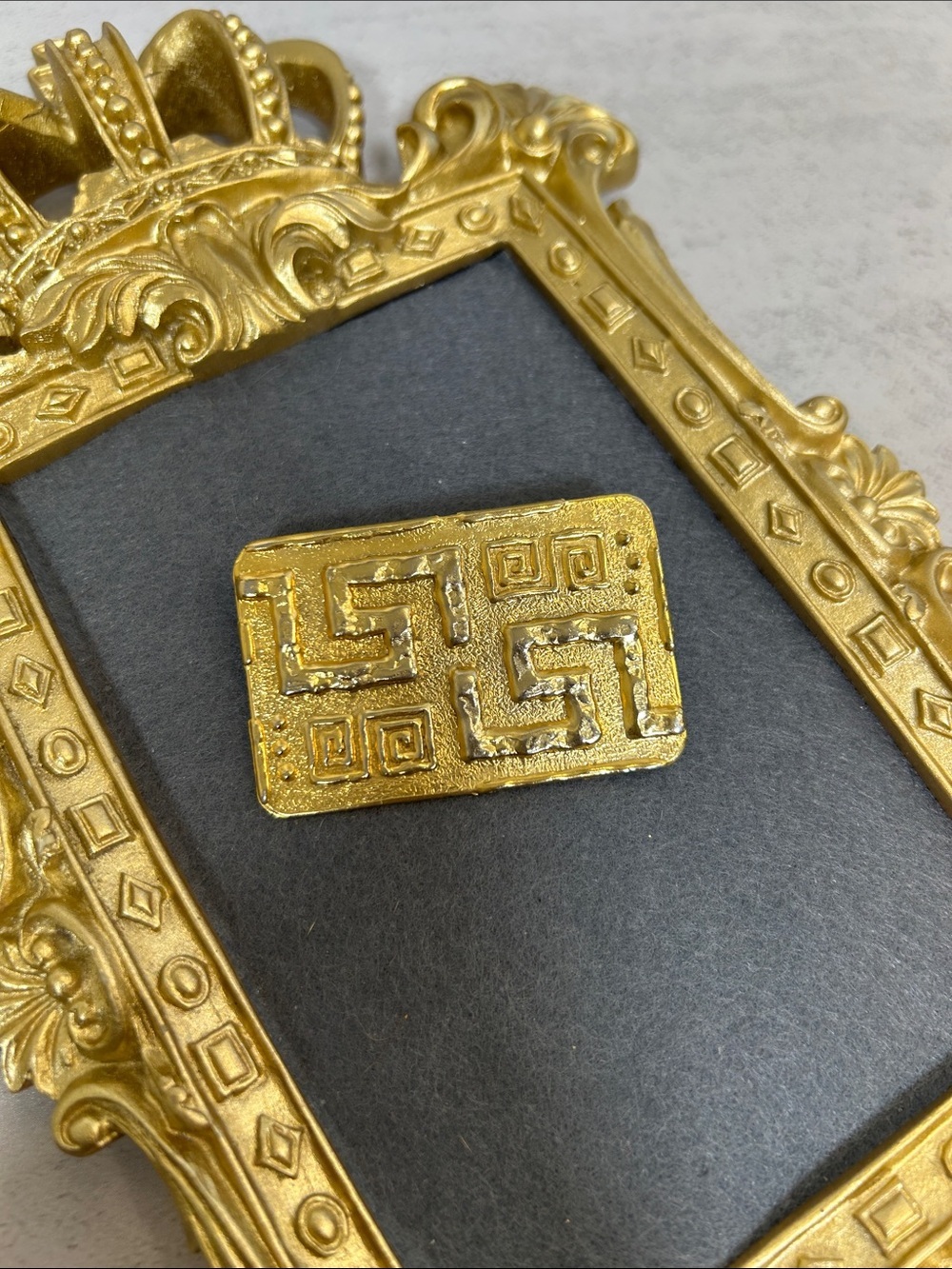 Gold Plated Decorative Brooch with Greek Key Motif Made in Greece